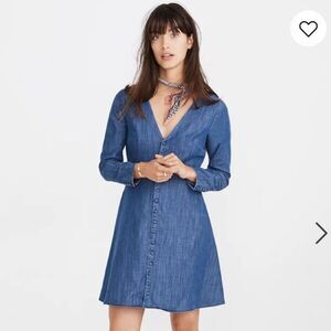 Madewell Long Sleeve Denim Mini Dress Blue Chambray Womens 2